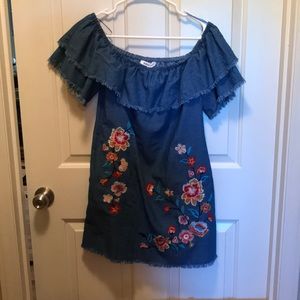 DENIM OFF THE SHOULDER DRESS